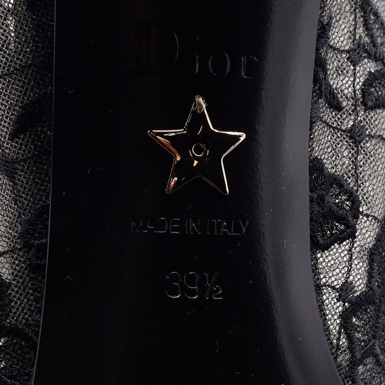 Pre Owned Dior Black Suede and Mesh Embroidered Naughtily-D Ankle Boots Size 39.5