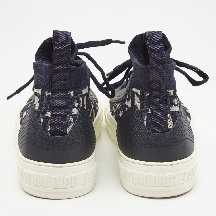 Pre Owned Dior Blue Knit Fabric and Leather Walk'n'Dior High Top Sneakers Size 38