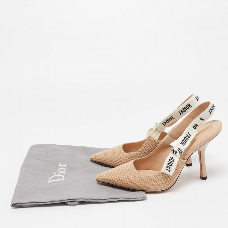 Pre Owned Dior Beige Technical Fabric J'adior Slingback Pumps Size 38