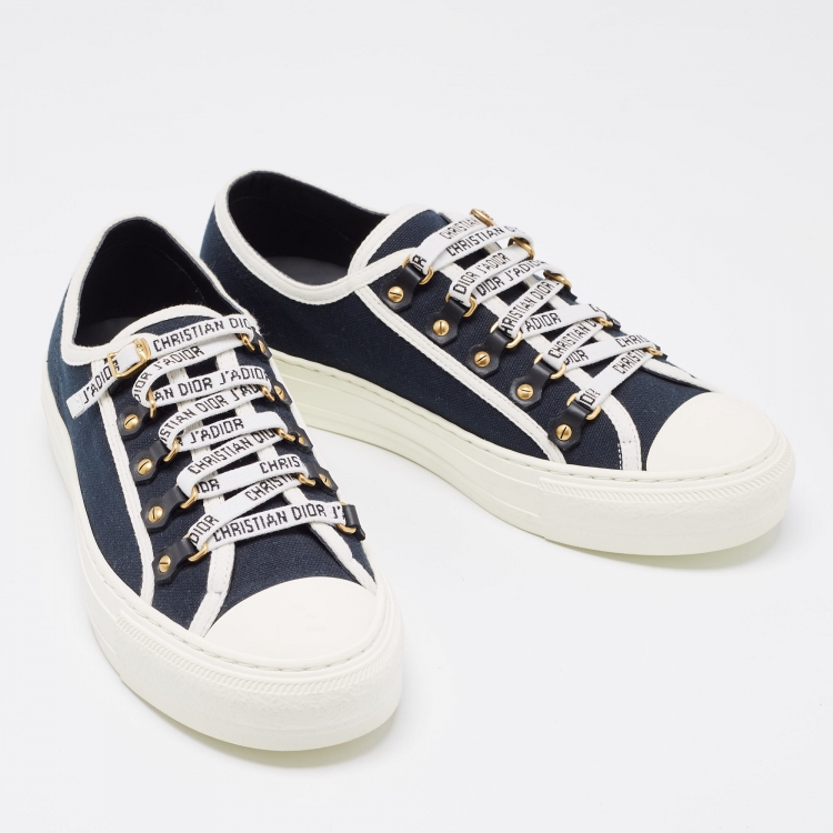 Pre Owned Dior Black/Navy Blue Canvas Walk'n'Dior Low Top Sneakers Size 39.5