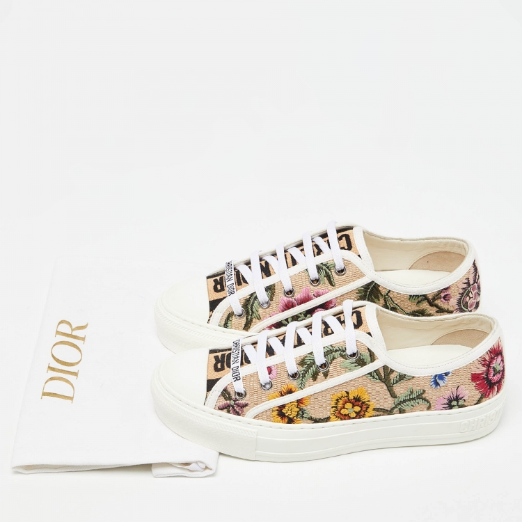 Pre Owned Dior Beige Floral Embroidered Canvas Walk'n'Dior Sneakers Size 36.5