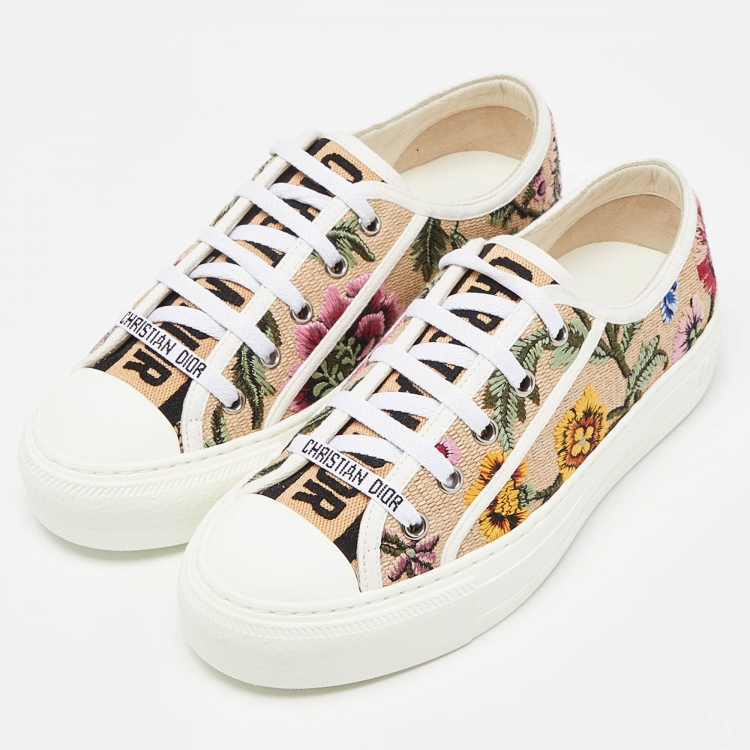 Dior Beige Floral Embroidered Canvas Walk'n'Dior Sneakers