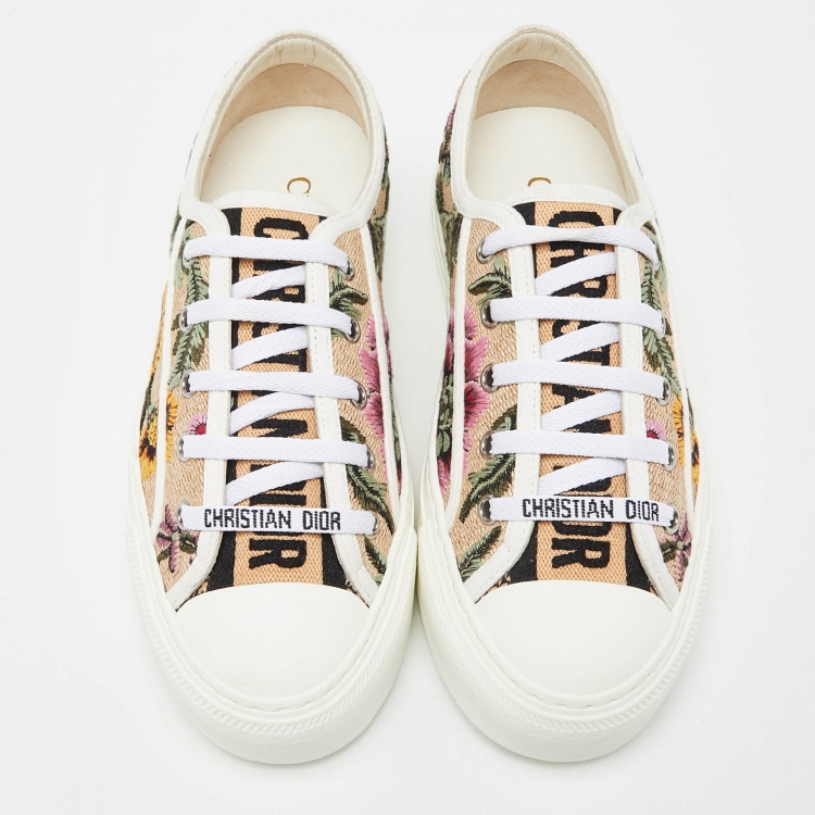 Pre Owned Dior Beige Floral Embroidered Canvas Walk'n'Dior Sneakers Size 36.5