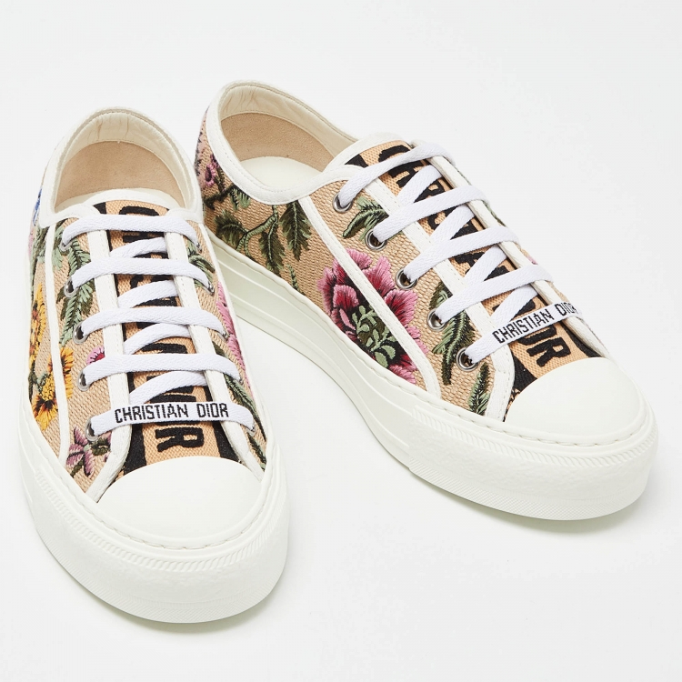 Pre Owned Dior Beige Floral Embroidered Canvas Walk'n'Dior Sneakers Size 36.5