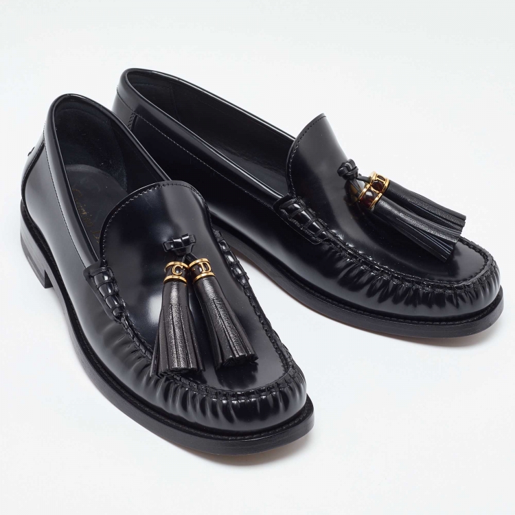 Pre Owned Dior Black Leather D-academy Tassel Detail Slip On Loafers Size 40