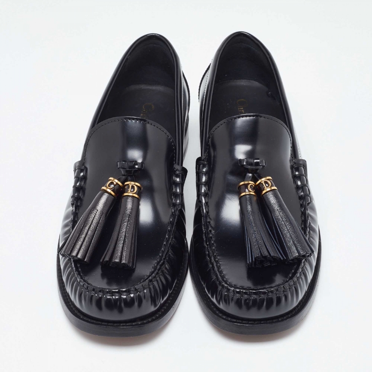 Pre Owned Dior Black Leather D-academy Tassel Detail Slip On Loafers Size 40