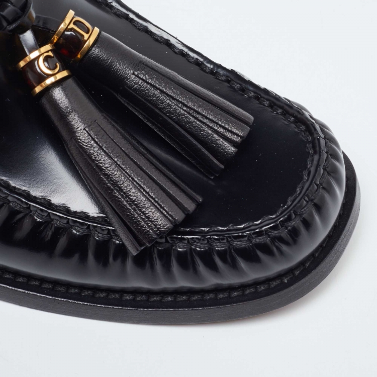 Pre Owned Dior Black Leather D-academy Tassel Detail Slip On Loafers Size 40