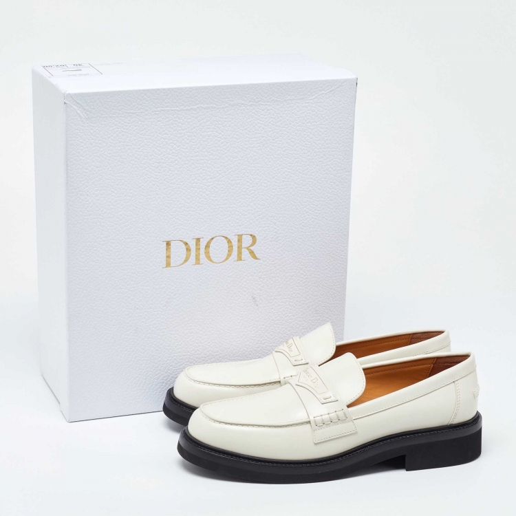 Pre Owned Dior White Leather Boy Slip On Loafers Size 40