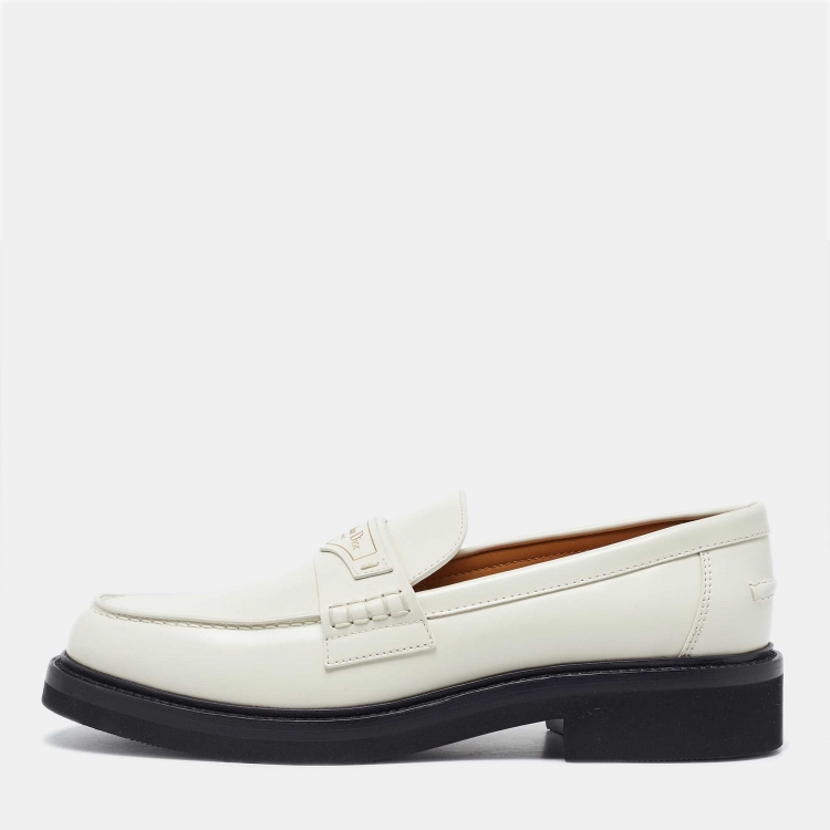 Pre Owned Dior White Leather Boy Slip On Loafers Size 40