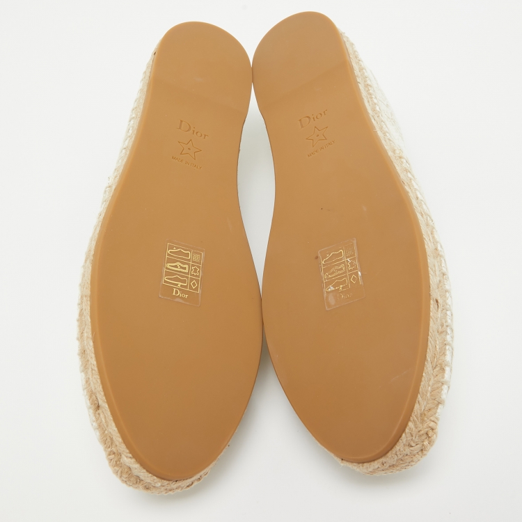 Pre Owned Dior White/Gold Embroidered Canvas Granville Espadrille Flats Size 38
