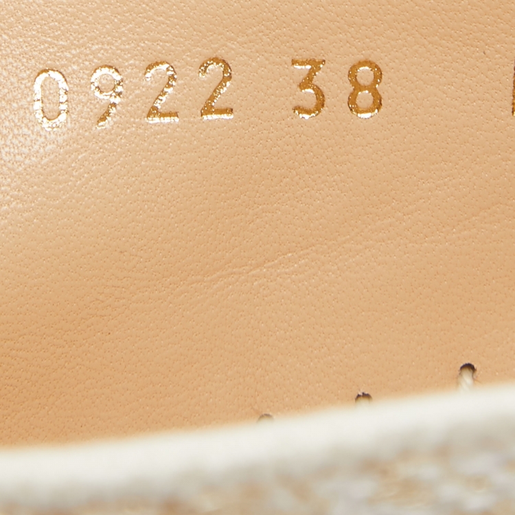 Pre Owned Dior White/Gold Embroidered Canvas Granville Espadrille Flats Size 38