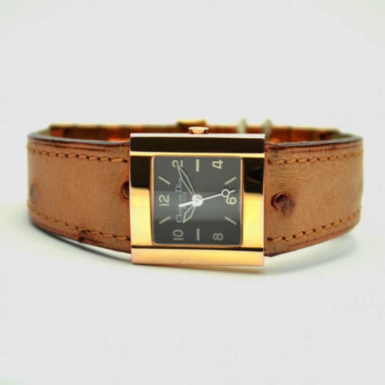 Pre Owned Christian Dior Black Gold Plated SS Ladies Wristwatch