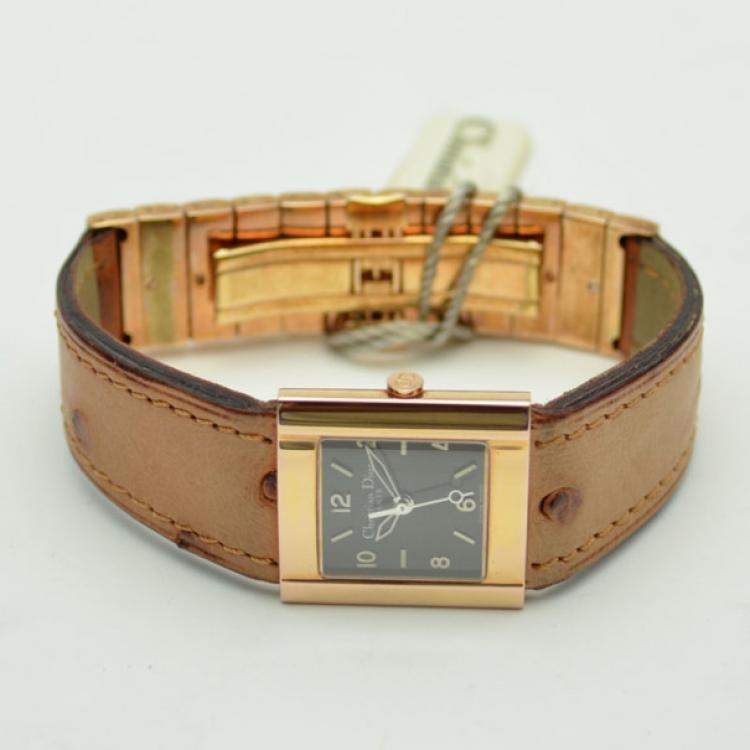 Pre Owned Christian Dior Black Gold Plated SS Ladies Wristwatch