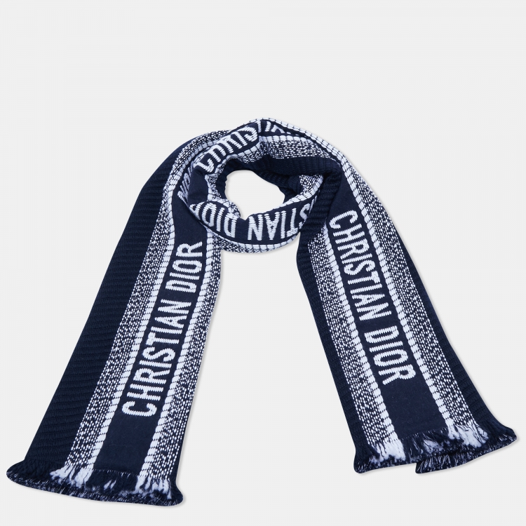 Pre Owned Dior Navy Blue Oblique University Reversible Scarf 