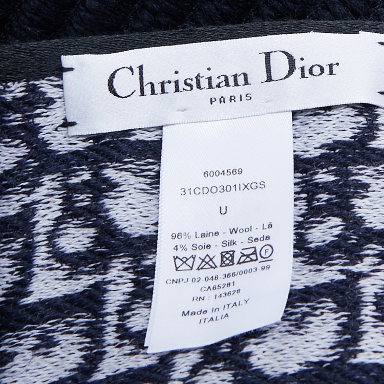Pre Owned Dior Navy Blue Oblique University Reversible Scarf 