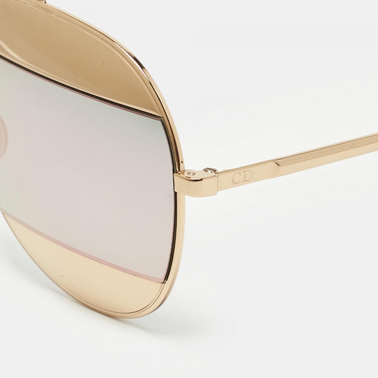 Pre Owned Dior Gold/Silver Mirrored DiorSplit1 Aviator Sunglasses