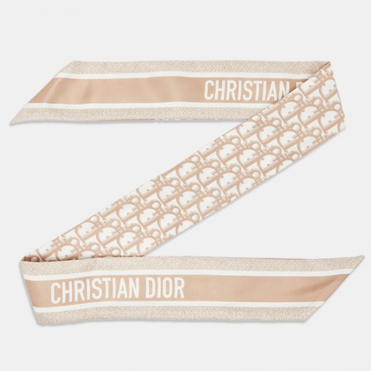 Pre Owned Dior Beige Oblique Silk Mitzah Scarf