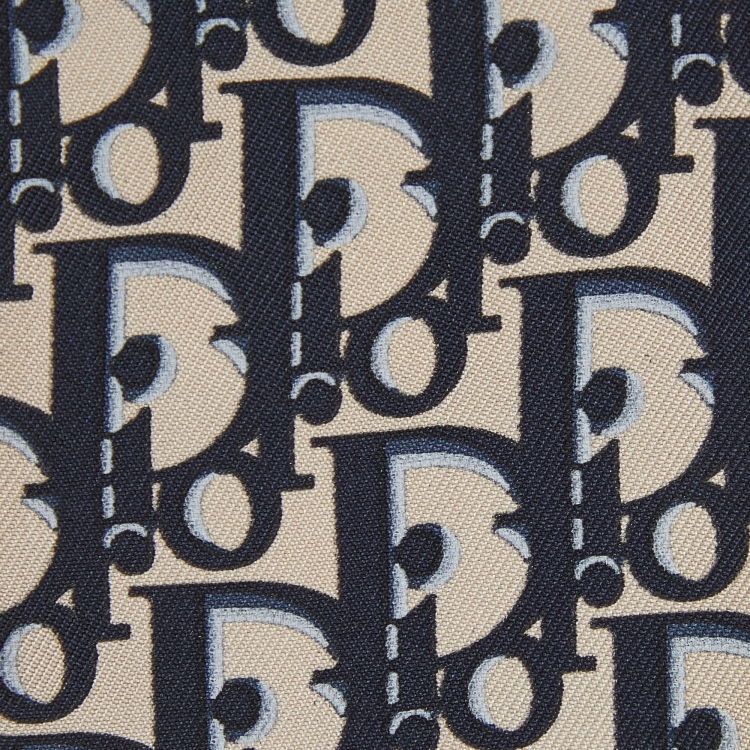 Pre Owned Dior Navy Blue/Beige J'Adior Oblique Silk Mitzah Scarf