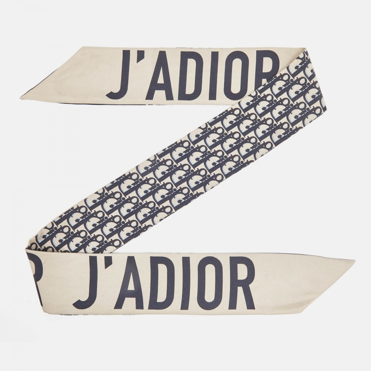 Pre Owned Dior Navy Blue/Beige J'Adior Oblique Silk Mitzah Scarf