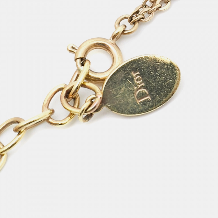 Pre Owned Dior Oblique Crystal Logo Gold Tone Bracelet