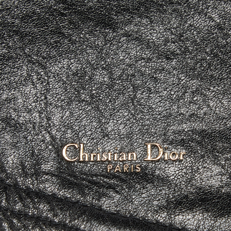 Pre Owned Dior Black Crinkled Leather and Stretch Band Saddle Belt 90 CM