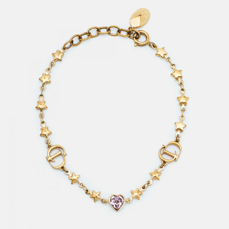 Pre Owned Dior CD Crystal Gold Tone Bracelet