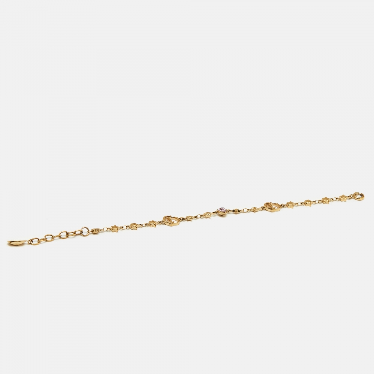 Pre Owned Dior CD Crystal Gold Tone Bracelet