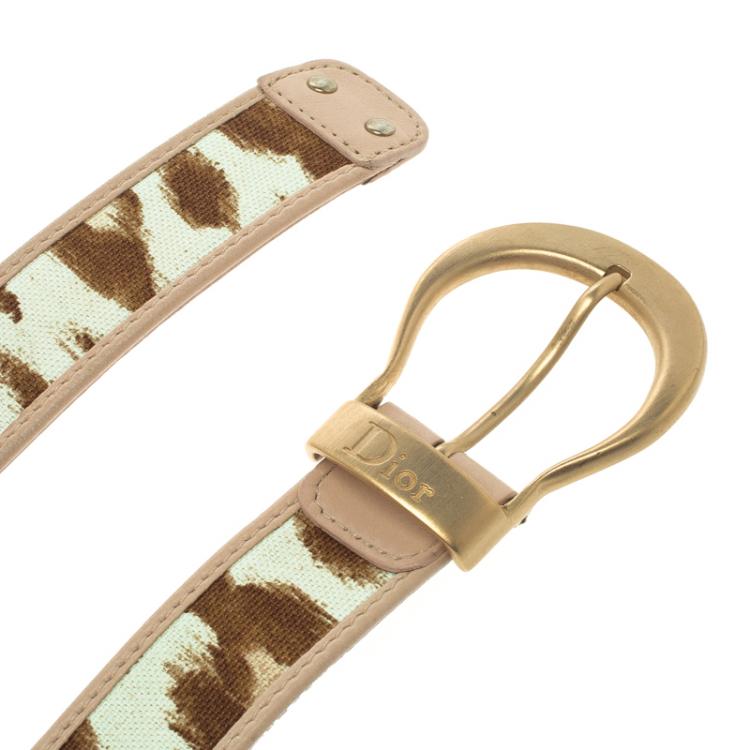 مملوكة مسبقًا Dior Beige/Brown Canvas and Leather Belt 80CM