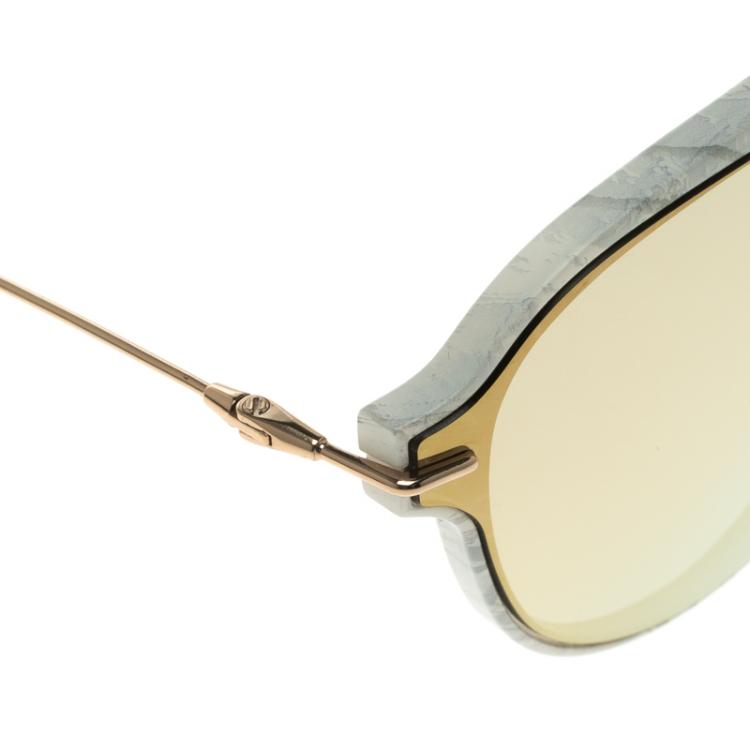 Pre Owned Dior Grey Marbled Acetate Pink Gold Finish Eclat Optyl Round Sunglasses