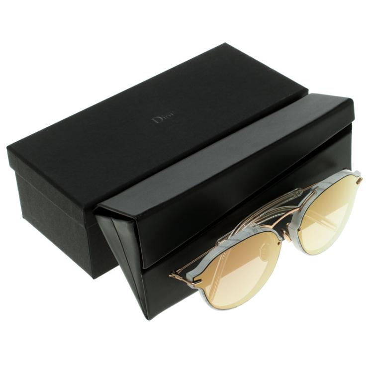Pre Owned Dior Grey Marbled Acetate Pink Gold Finish Eclat Optyl Round Sunglasses