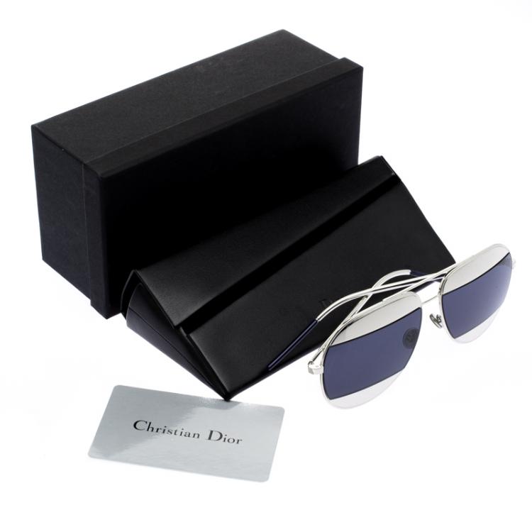Pre Owned Dior Blue/Silver 010KU  Split1 Aviator Sunglasses