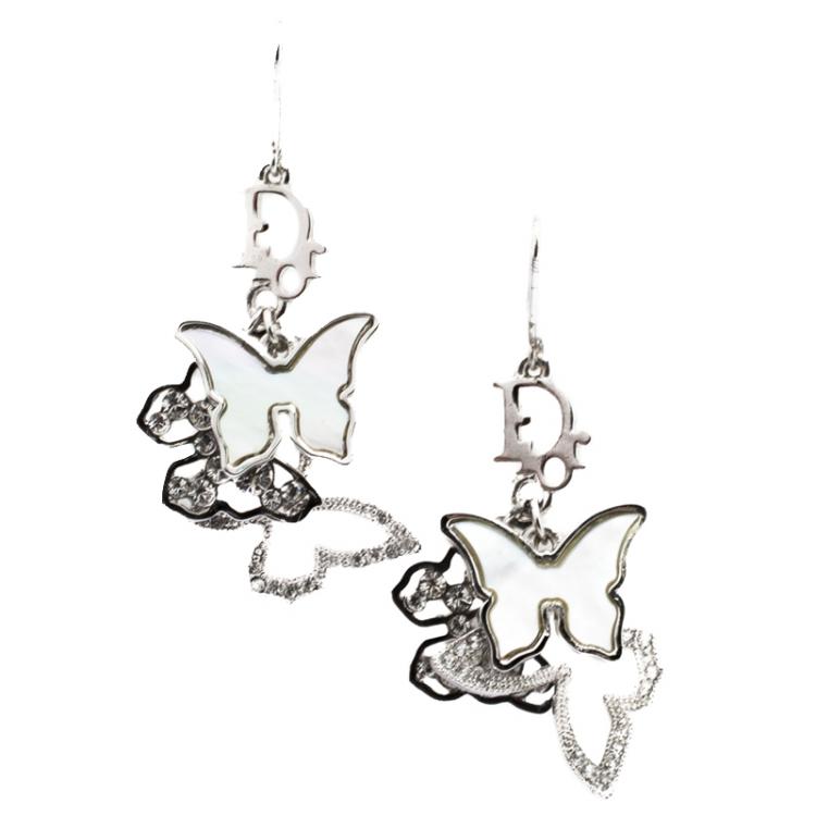 Pre Owned Dior Oblique Butterfly Silver Tone Hook Earrings 