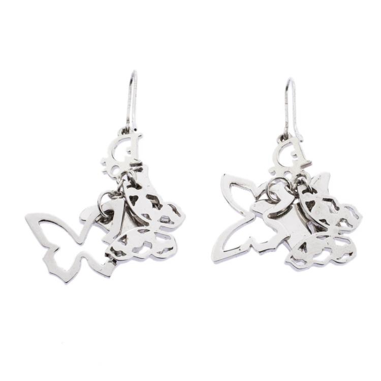 Pre Owned Dior Oblique Butterfly Silver Tone Hook Earrings 
