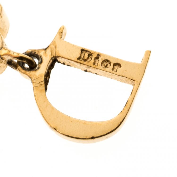 Pre Owned Dior Flower Crystal Rose Gold Tone D Charm Ring Size 56