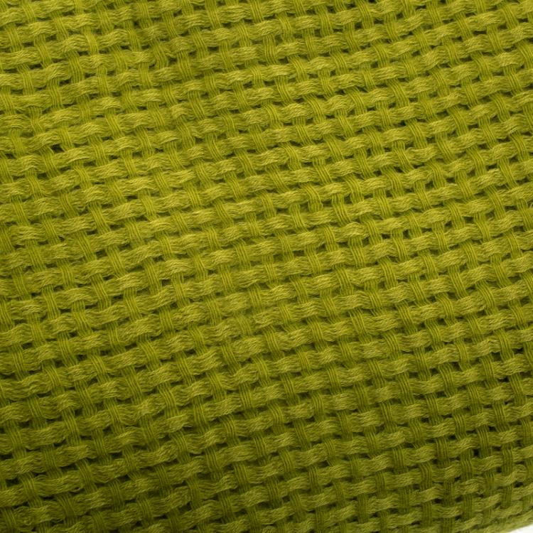 Pre Owned Dior Lime Green Basketweave Cashmere Fringed Edge Shawl
