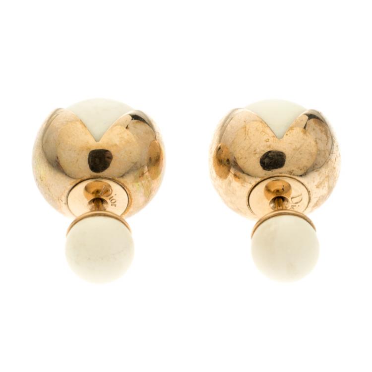 Pre Owned Dior Tribales Mise en Dior Matte White Rose Gold Tone Stud Earrings