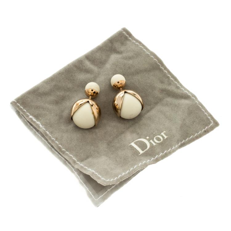 Pre Owned Dior Tribales Mise en Dior Matte White Rose Gold Tone Stud Earrings