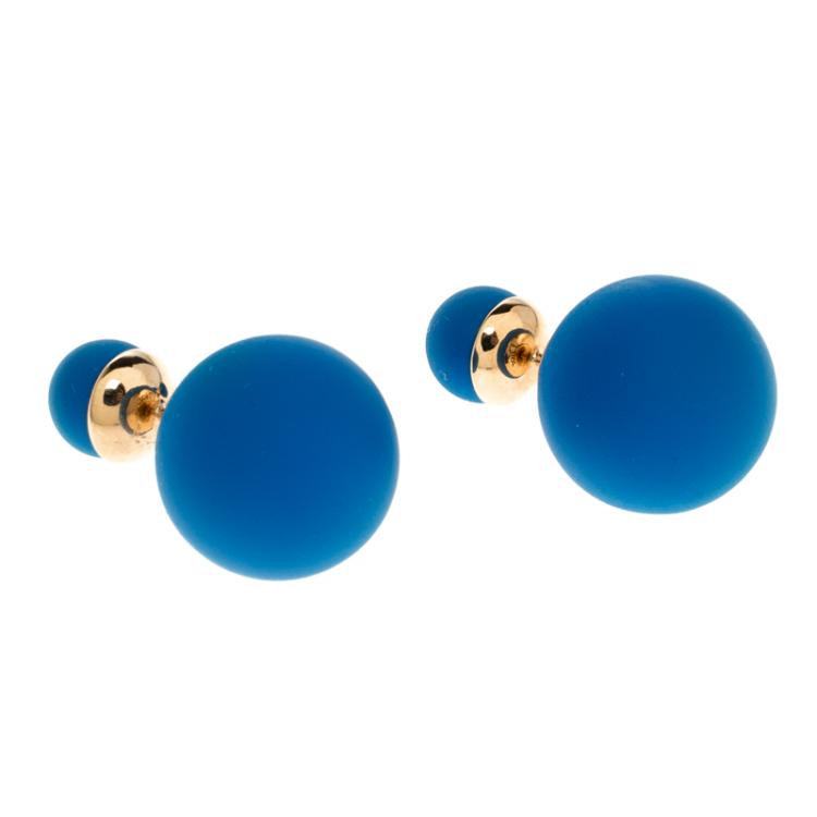 Pre Owned Dior Tribale Mise en Dior Matte Blue Gold Tone Stud Earrings