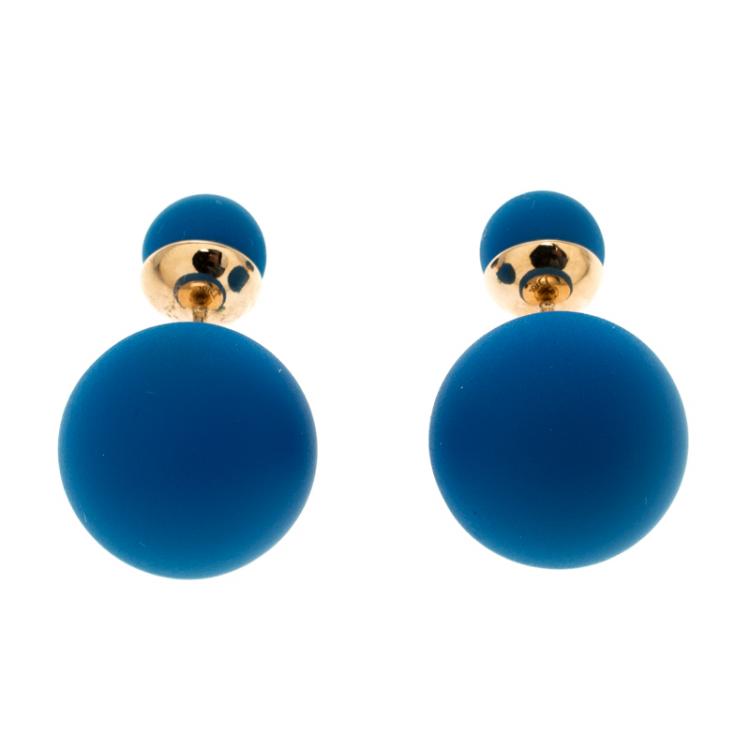 Pre Owned Dior Tribale Mise en Dior Matte Blue Gold Tone Stud Earrings