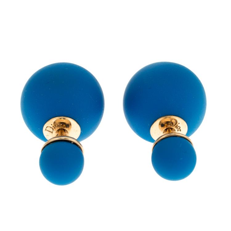Pre Owned Dior Tribale Mise en Dior Matte Blue Gold Tone Stud Earrings