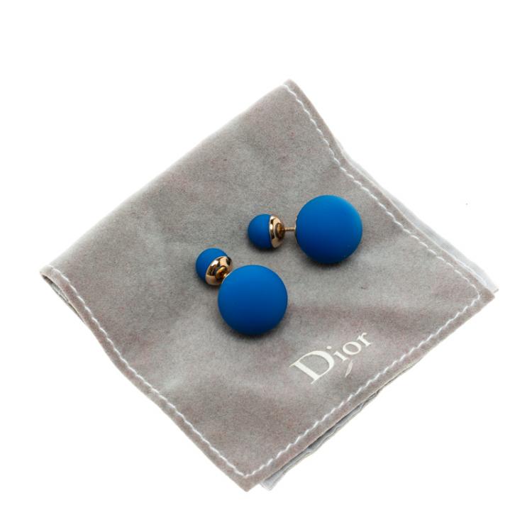 Pre Owned Dior Tribale Mise en Dior Matte Blue Gold Tone Stud Earrings