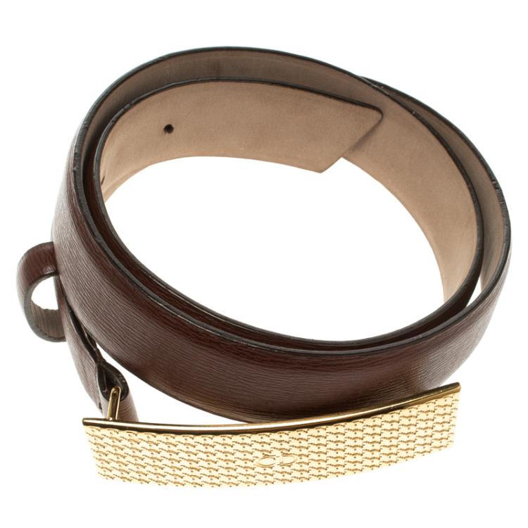 Pre Owned Dior Brown Leather Gold Buckle Belt 80cm