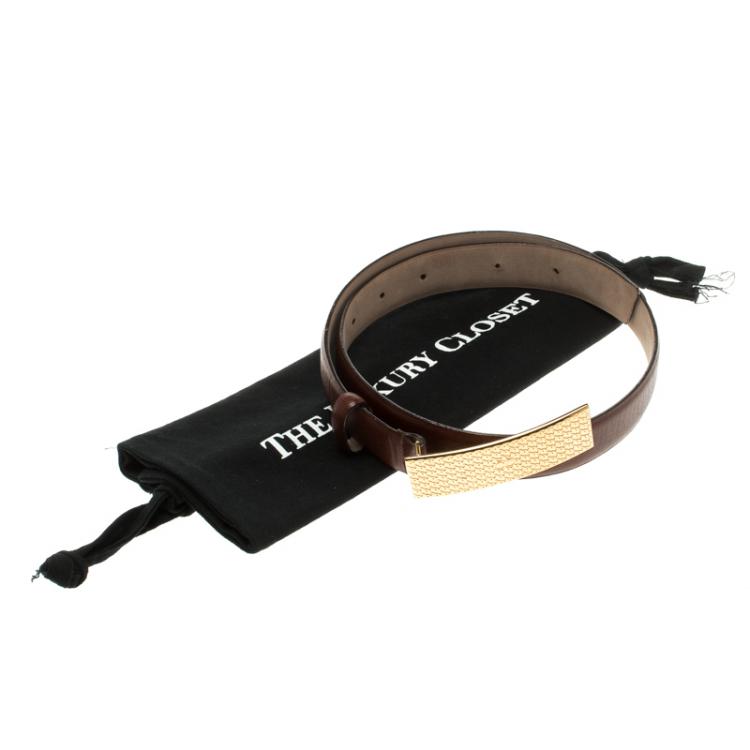 Pre Owned Dior Brown Leather Gold Buckle Belt 80cm
