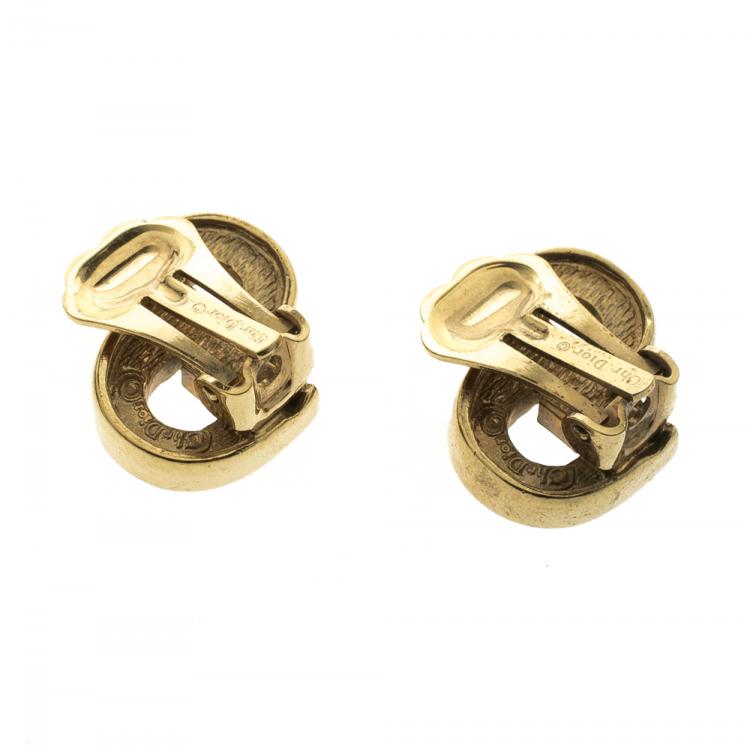 Pre Owned Dior Crystal Gold Tone Clip-on Stud Earrings
