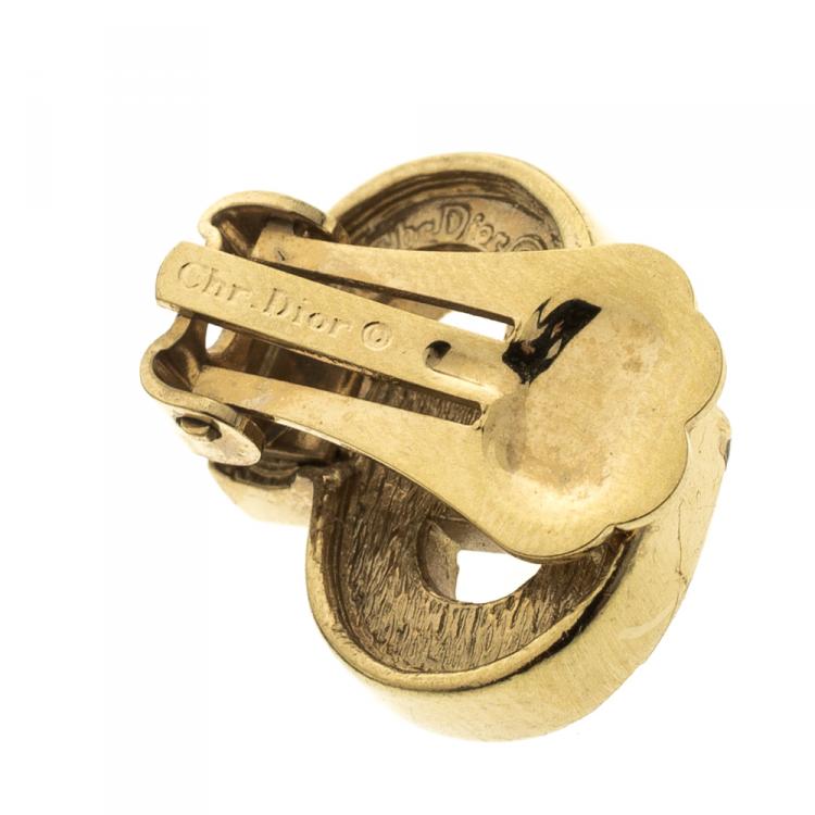Pre Owned Dior Crystal Gold Tone Clip-on Stud Earrings