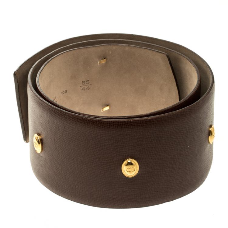 مملوكة مسبقًا Dior Brown Leather Logo Embellished Waist Belt 85cm