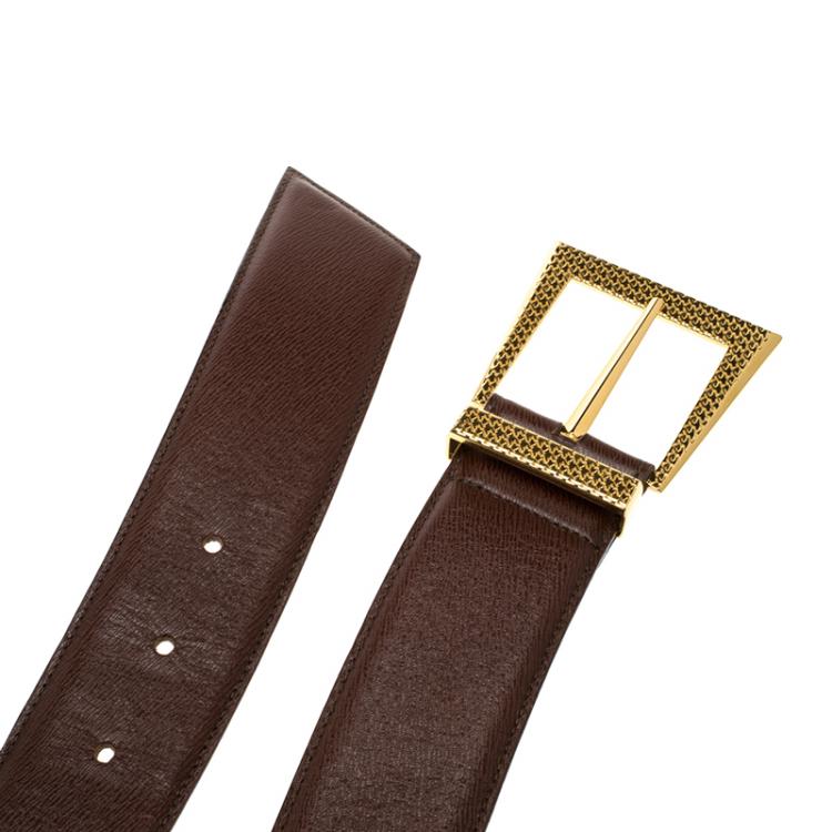 Pre Owned Dior Brown Textured Leather Belt 85 CM