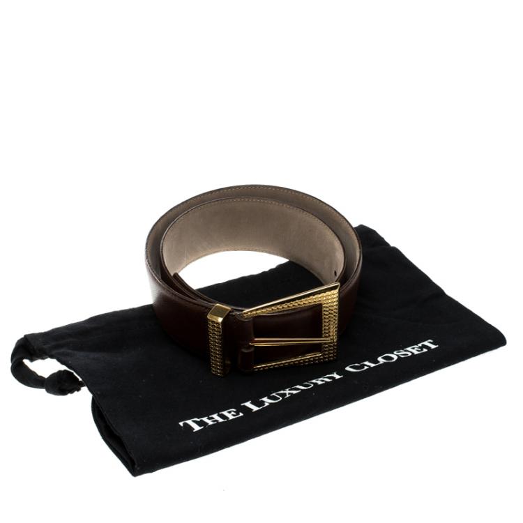 Pre Owned Dior Brown Textured Leather Belt 85 CM