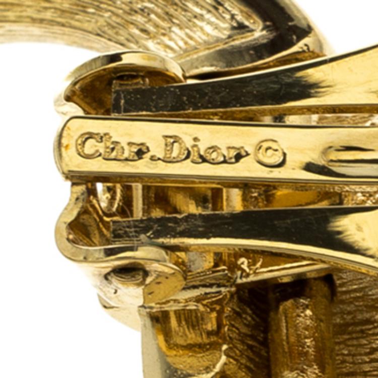 Pre Owned Dior Crystal Enamel Gold Tone Dangle Clip On Earrings