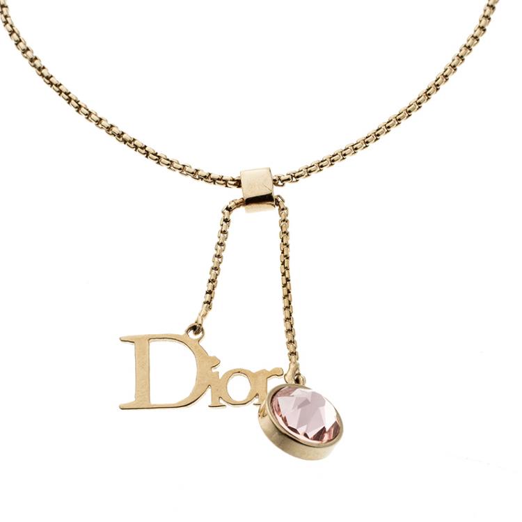 مملوكة مسبقًا Dior by Dior Pink Crystal Gold Tone Charm Bracelet 